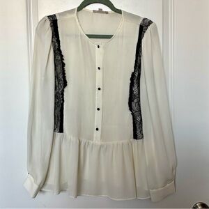 ❗️FINAL❗️Nanette Lepore Cream and Black Lace Pin-tuck Blouse Large